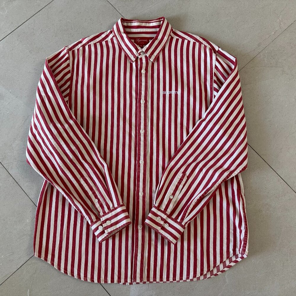 Supreme FW19 Striped Denim L/S Button Up Shirt Red size XL